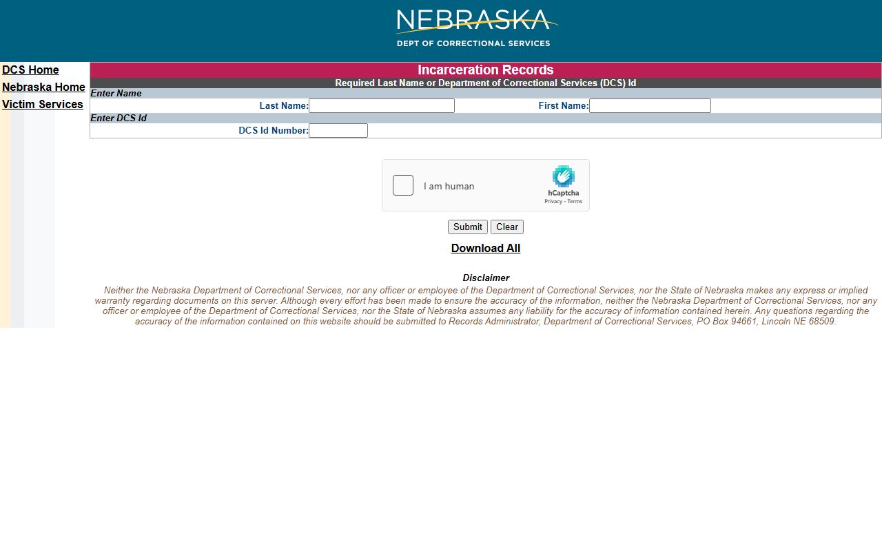 Nemaha County booking photos NDCS inmate search distinction