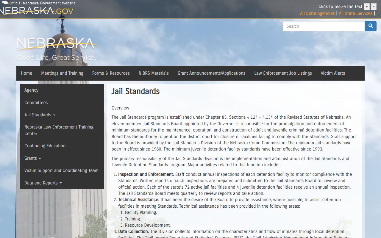 Nemaha County jail records Nebraska jail standards overview