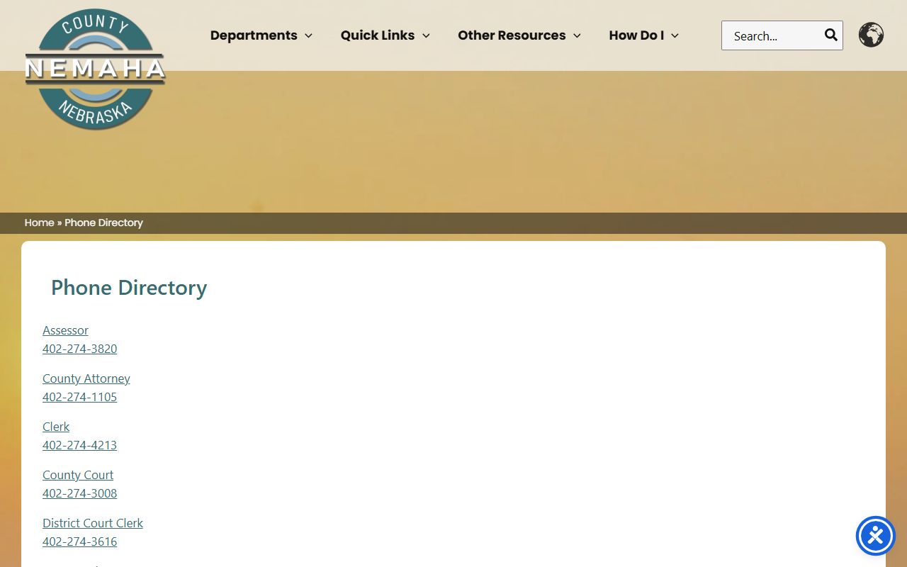 Nemaha County inmate records phone directory contacts