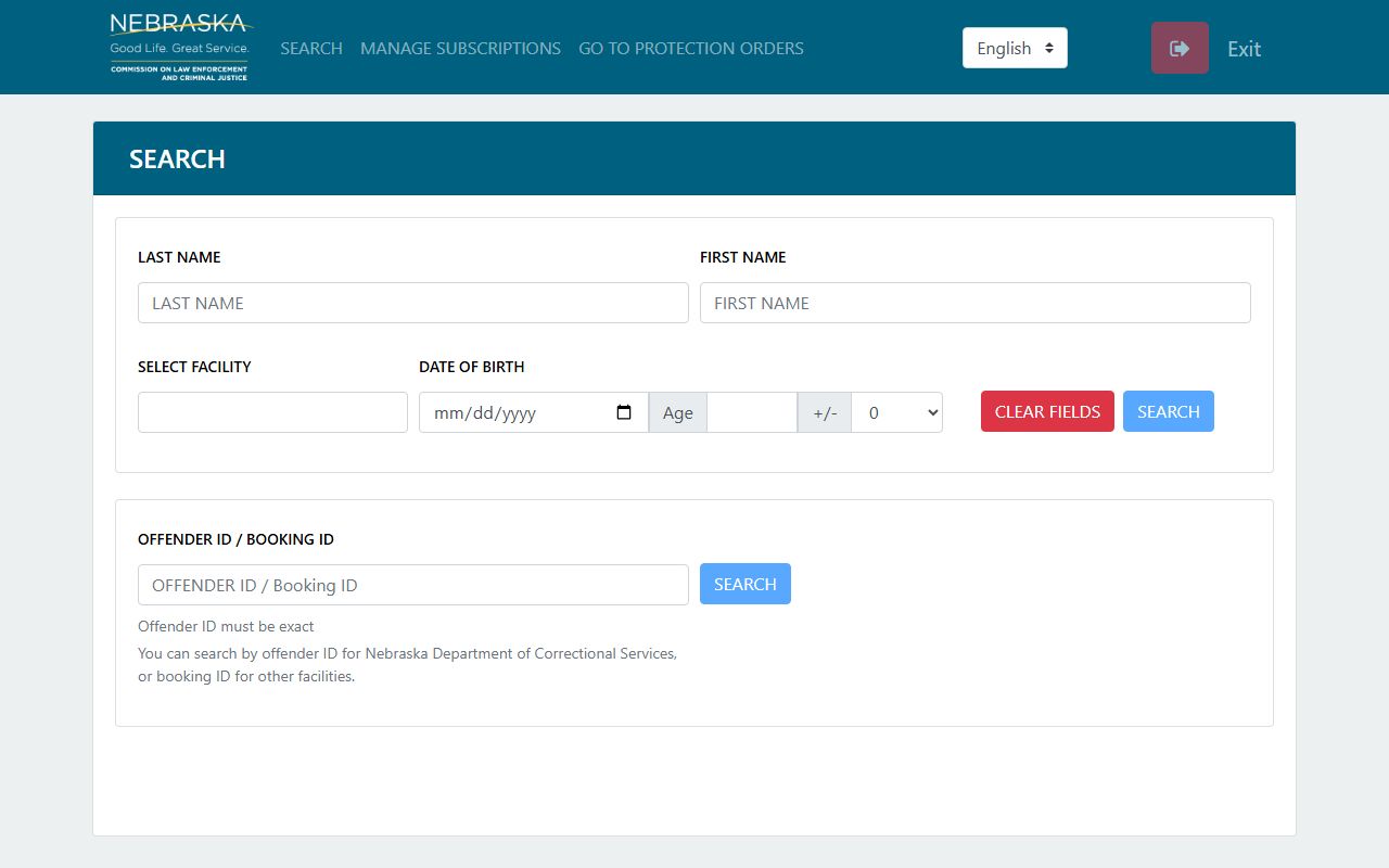 Nemaha County inmate search NEVCAP offender search fields